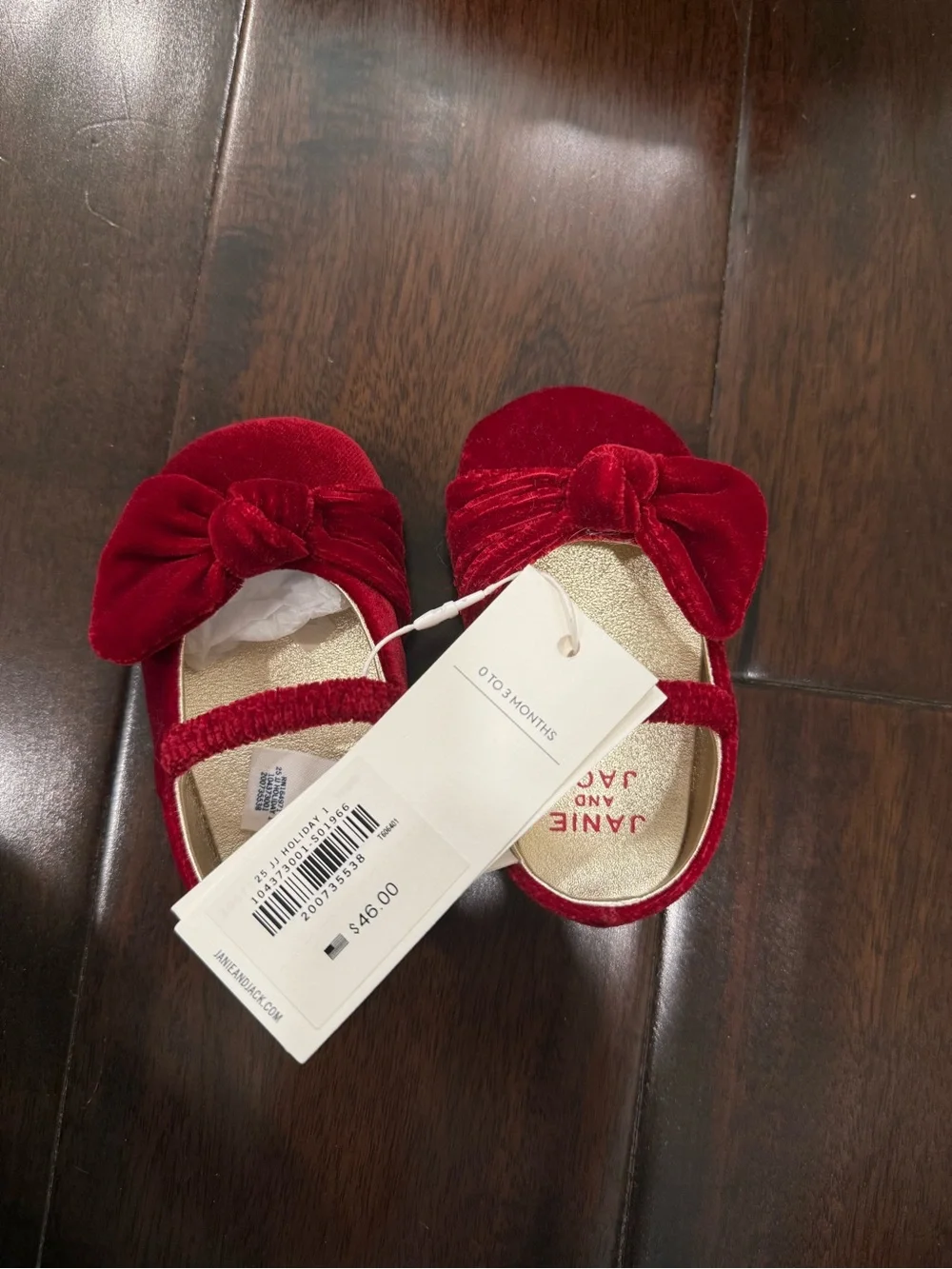 Janie and Jack Red Velvet Bow Baby Mary Jane Shoes